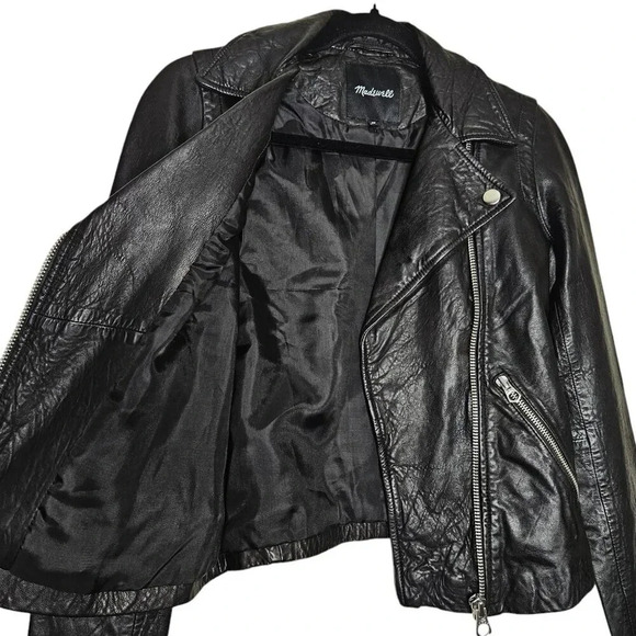 Madewell Washed Leather Jacket‎ Black Moto Biker Size XS - Picture 10 of 16